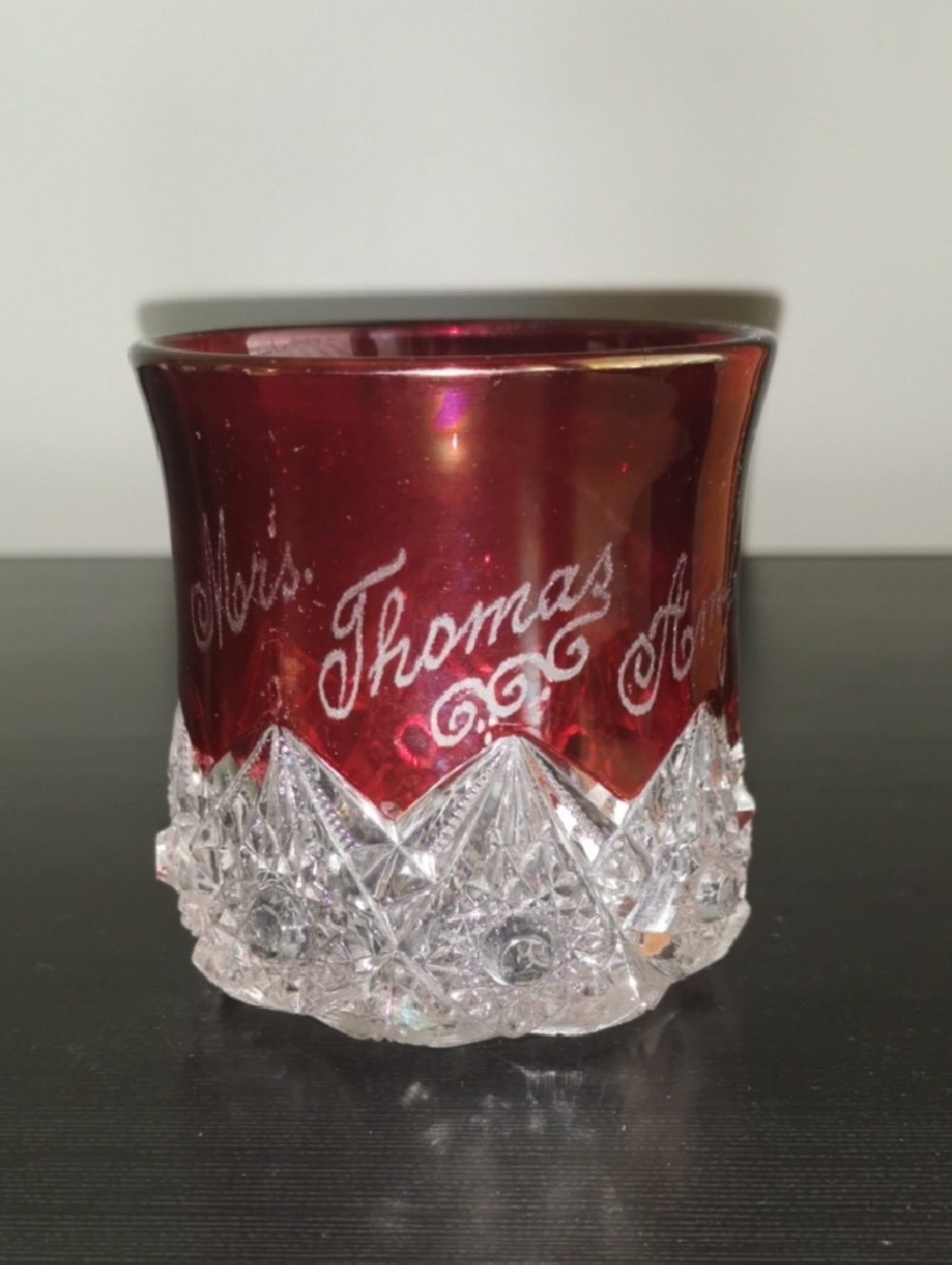 Engraved Ruby Red Flash Cut-to-clear Glass Souvenir Tumbler